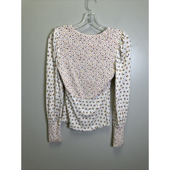 Free People Kissin Kate Top XS Floral Sweetheart Pearl Snap Coquette Milkmaid - Picture 2 of 9